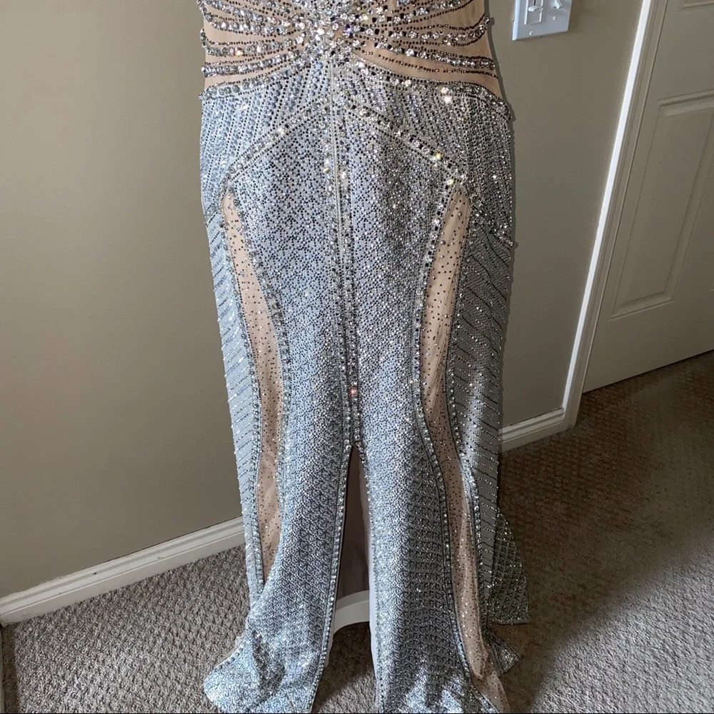 NEW Od Rica Silver Champagne Crystal Sparkling Rhinestone Wedding Evening Dress - Picture 15 of 16